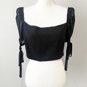 Privacy Please black crop top mesh puff short sleeve size medium revolve